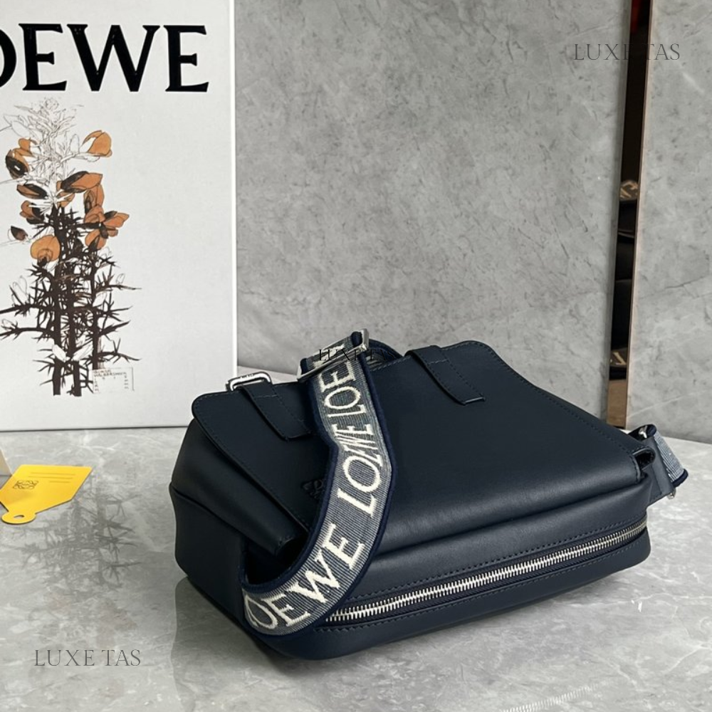 Deep Navy Xs Military Messenger Bag In Supple Smooth Calfskin And Jacquard - Leather Crossbody Bag for Men