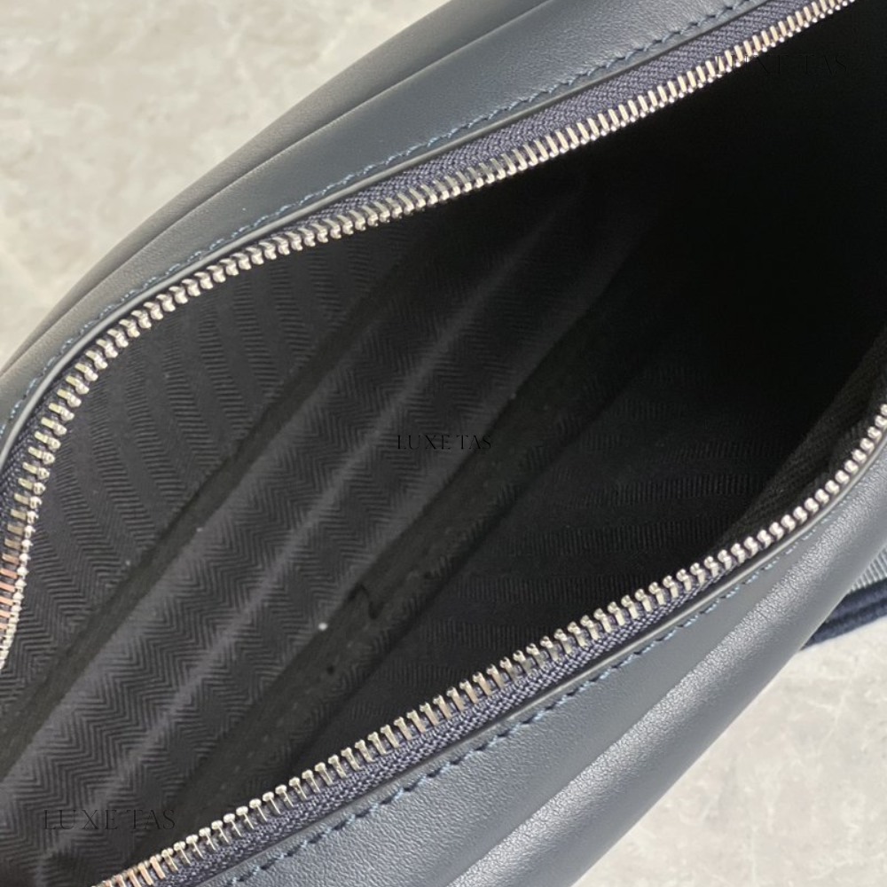 Deep Navy Xs Military Messenger Bag In Supple Smooth Calfskin And Jacquard - Leather Crossbody Bag for Men