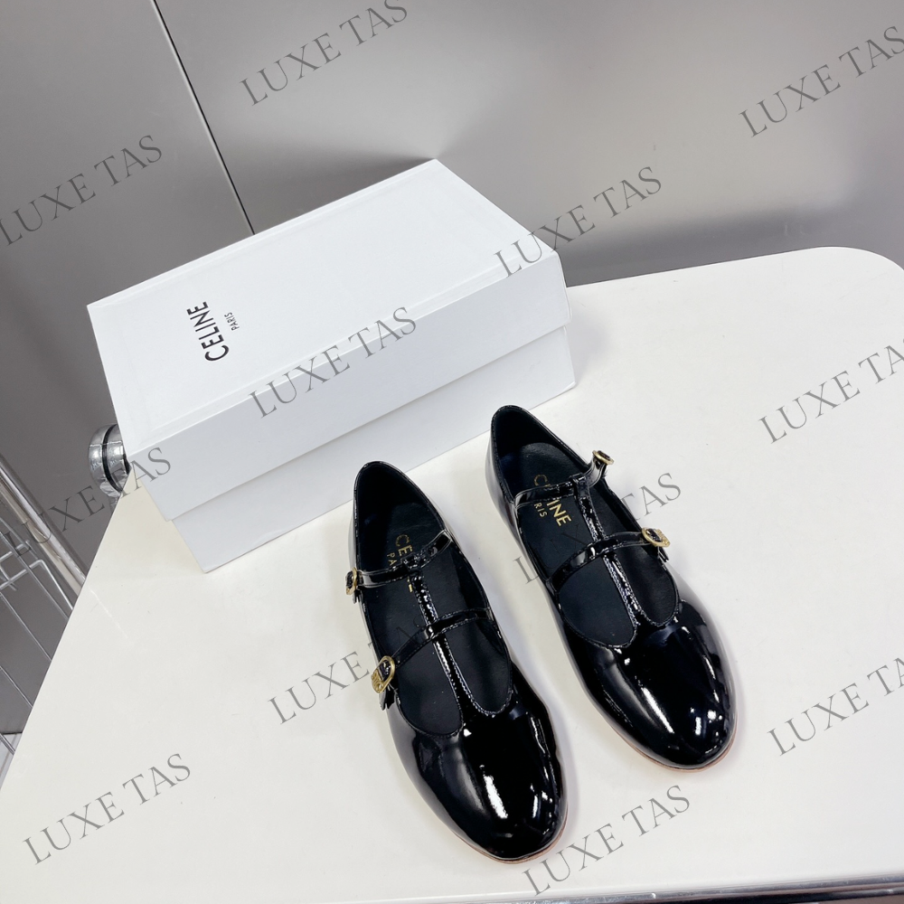 Double Strap Mary Jane Ballerina C In Patent Calfskin