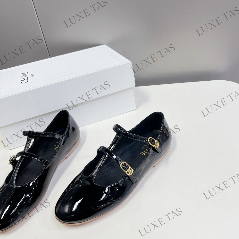 Double Strap Mary Jane Ballerina C In Patent Calfskin