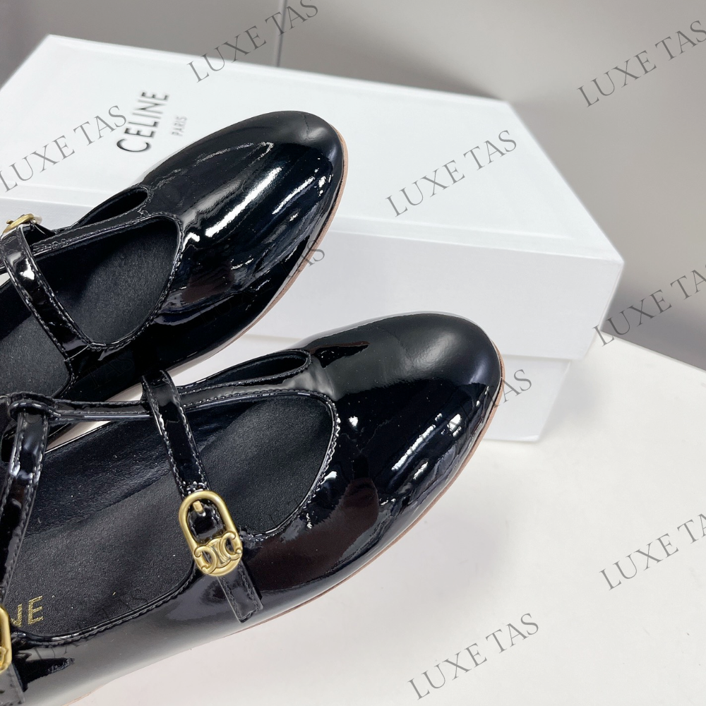 Double Strap Mary Jane Ballerina C In Patent Calfskin