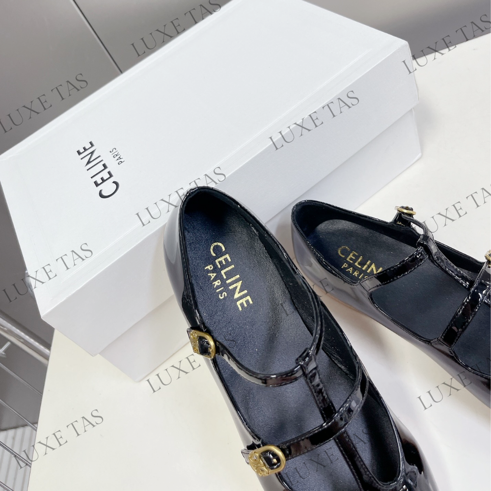 Double Strap Mary Jane Ballerina C In Patent Calfskin