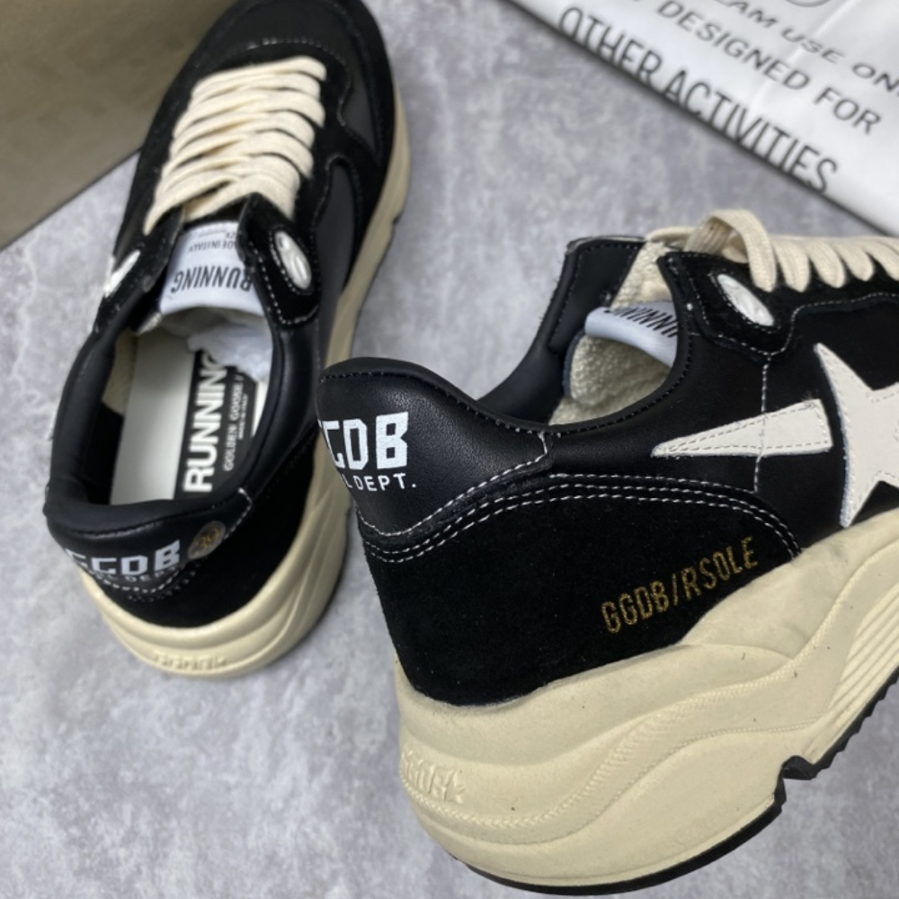GGDB Running Sole In Black Nappa Leather And Suede With A White Star Designer Sneakers for Men