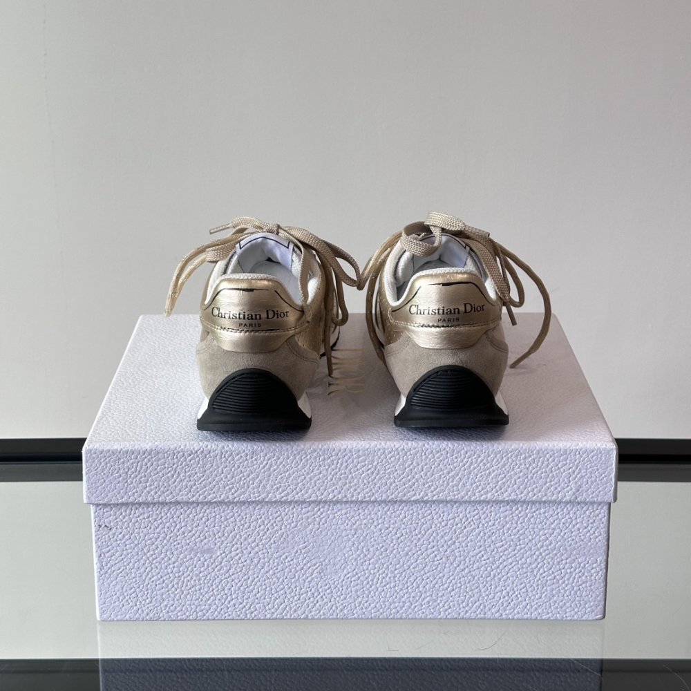 Gold-Tone Crinkled Lambskin and Laminated Calfskin D-Sketch Sneaker Designer Sneakers for Women