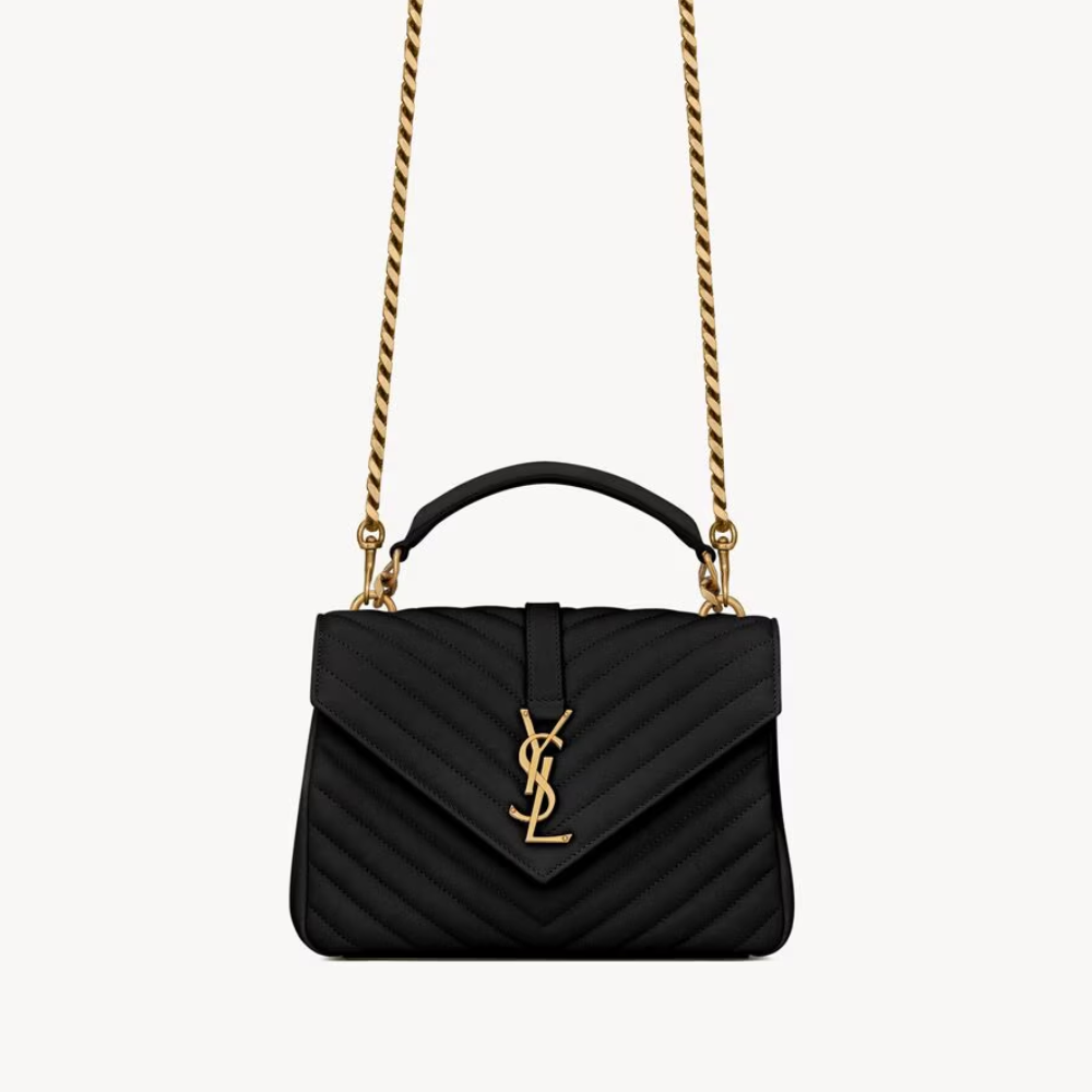 Gold Hardware Satchel with Chain Strap College Medium Quilted Leather Handbag for Women