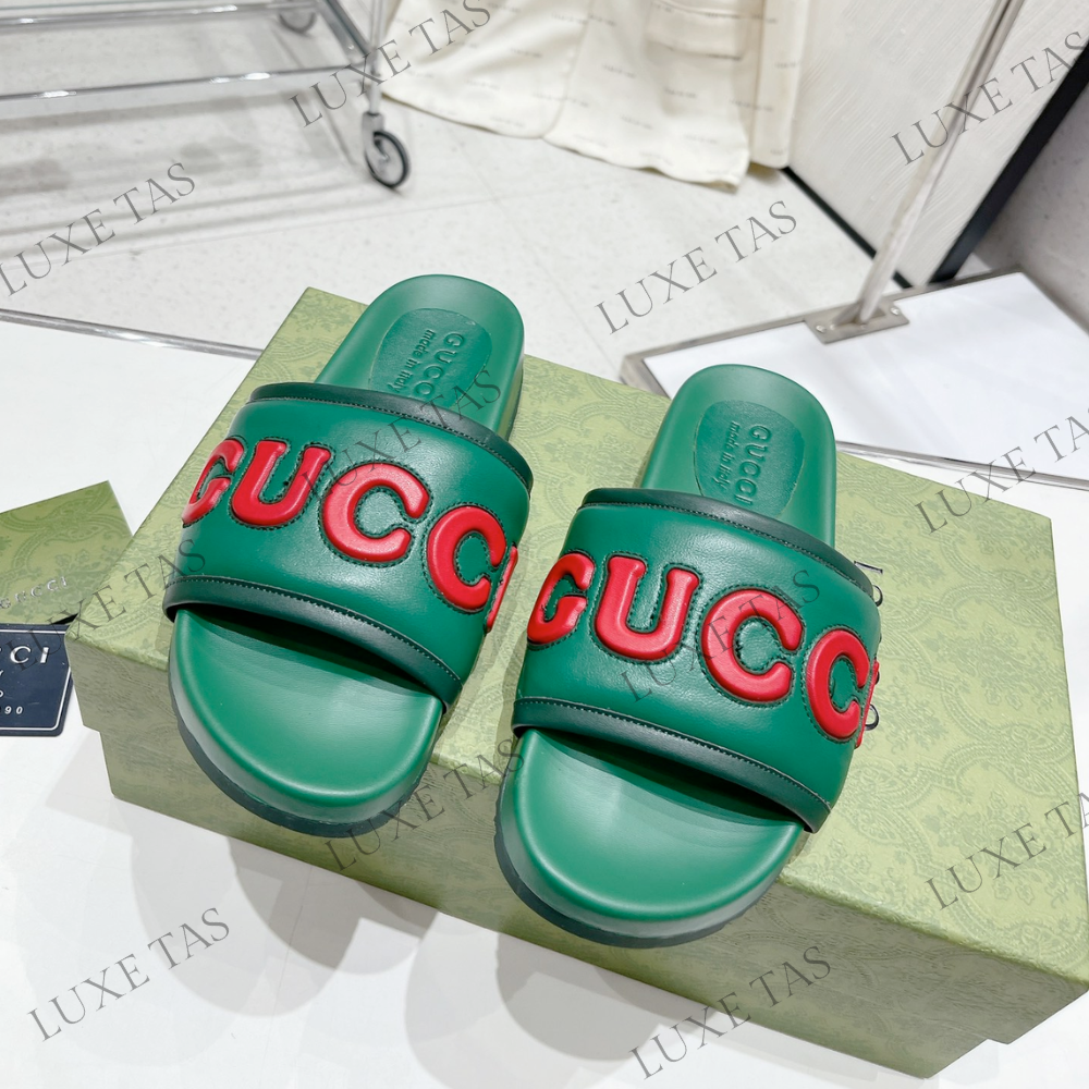 Green Leather Slide Sandal