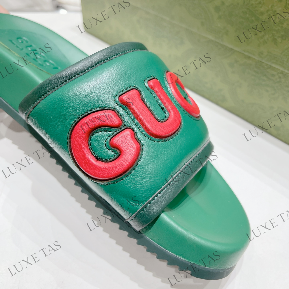 Green Leather Slide Sandal