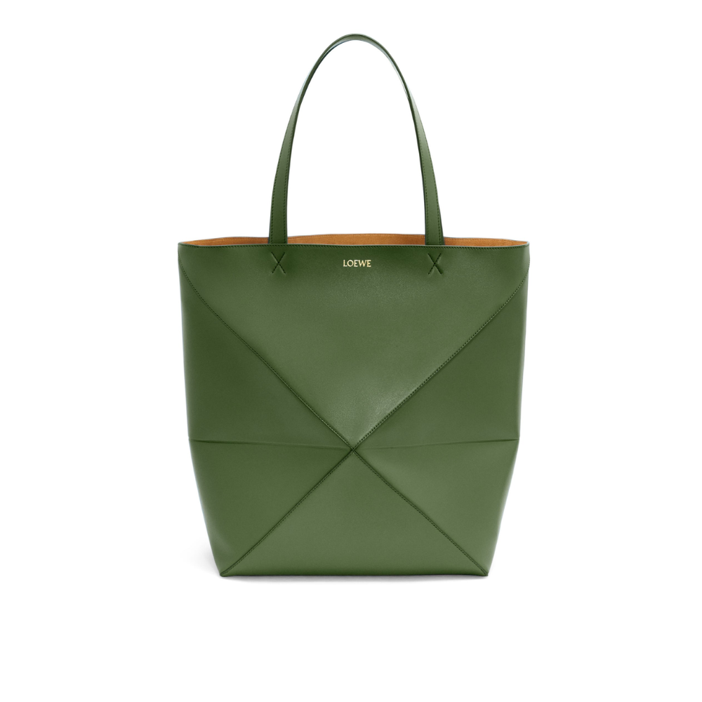 Hunter Green Large Puzzle Fold Tote In Shiny Calfskin - Leather Tote Bag for Women