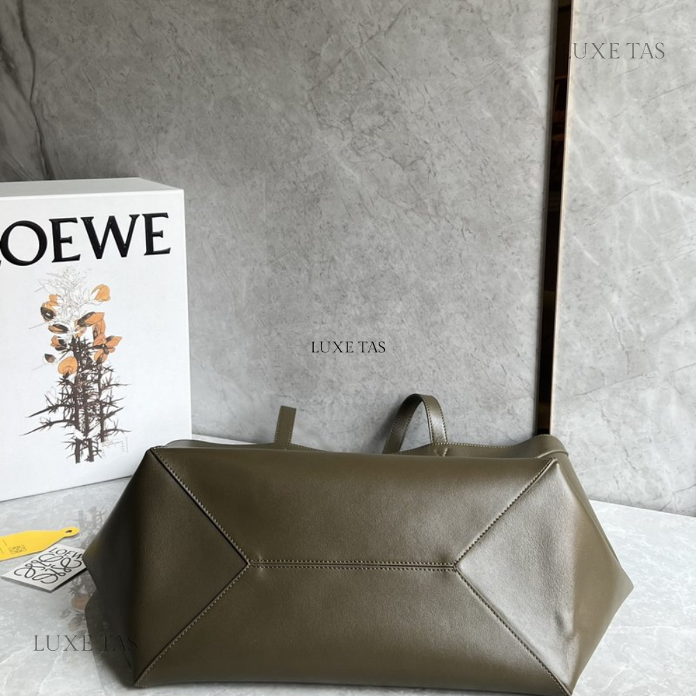 Hunter Green Large Puzzle Fold Tote In Shiny Calfskin - Leather Tote Bag for Women