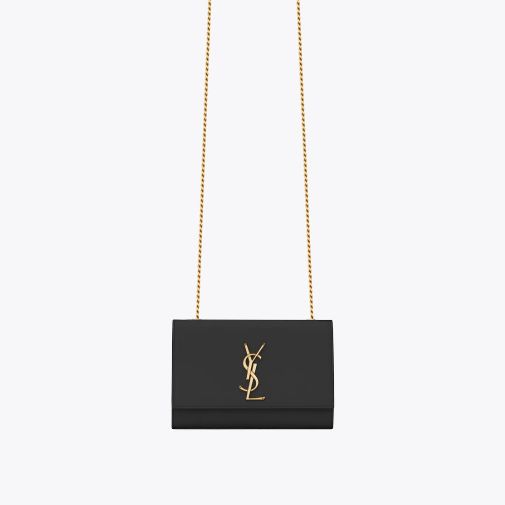 Black Kate Small Chain Bag In Grain De Poudre Embossed Leather