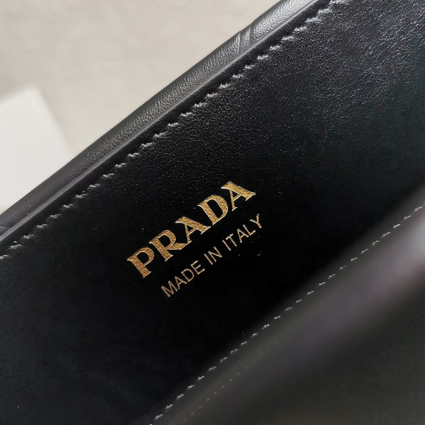 Large Leather PRD Symbole Bag With Topstitching Black