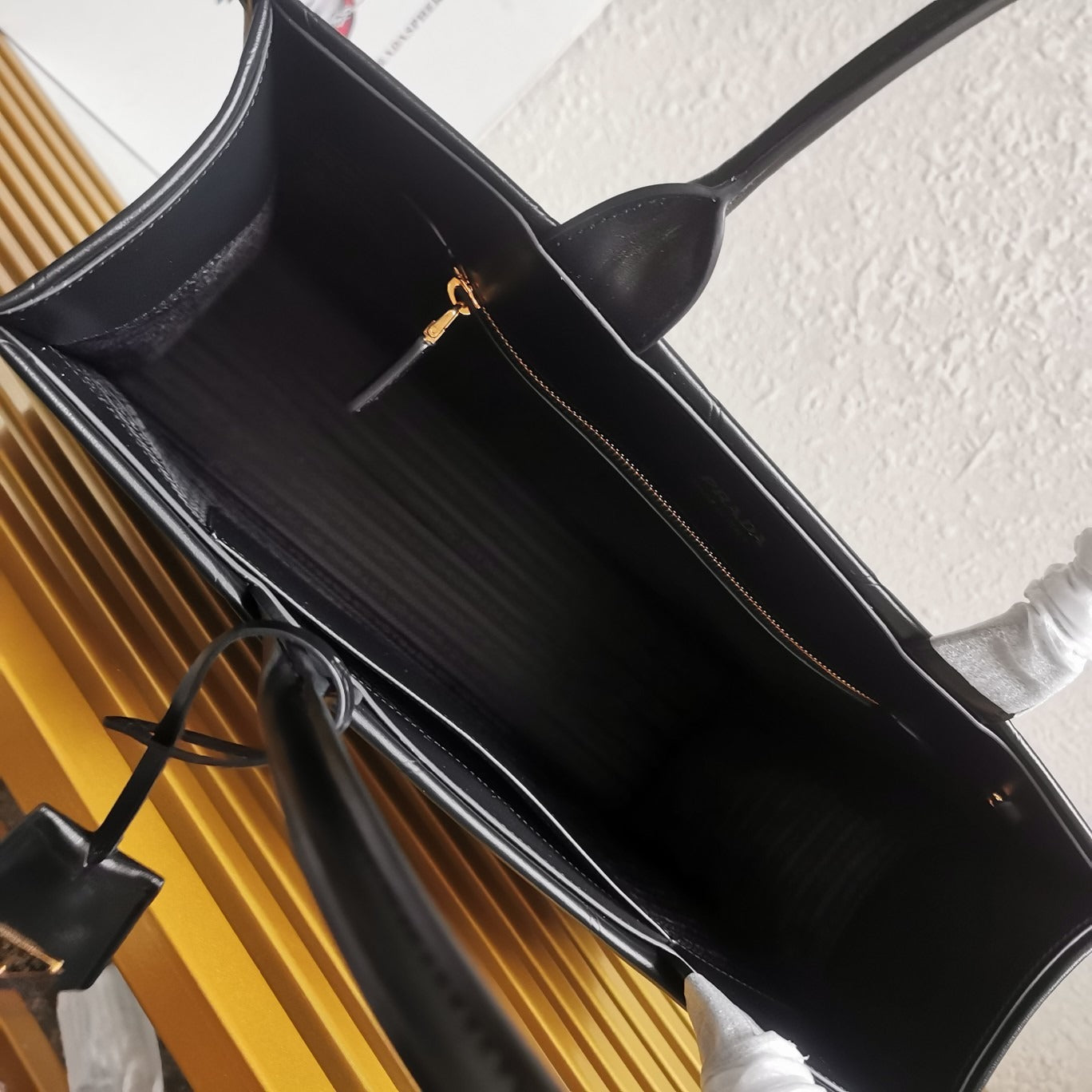 Large Leather PRD Symbole Bag With Topstitching Black