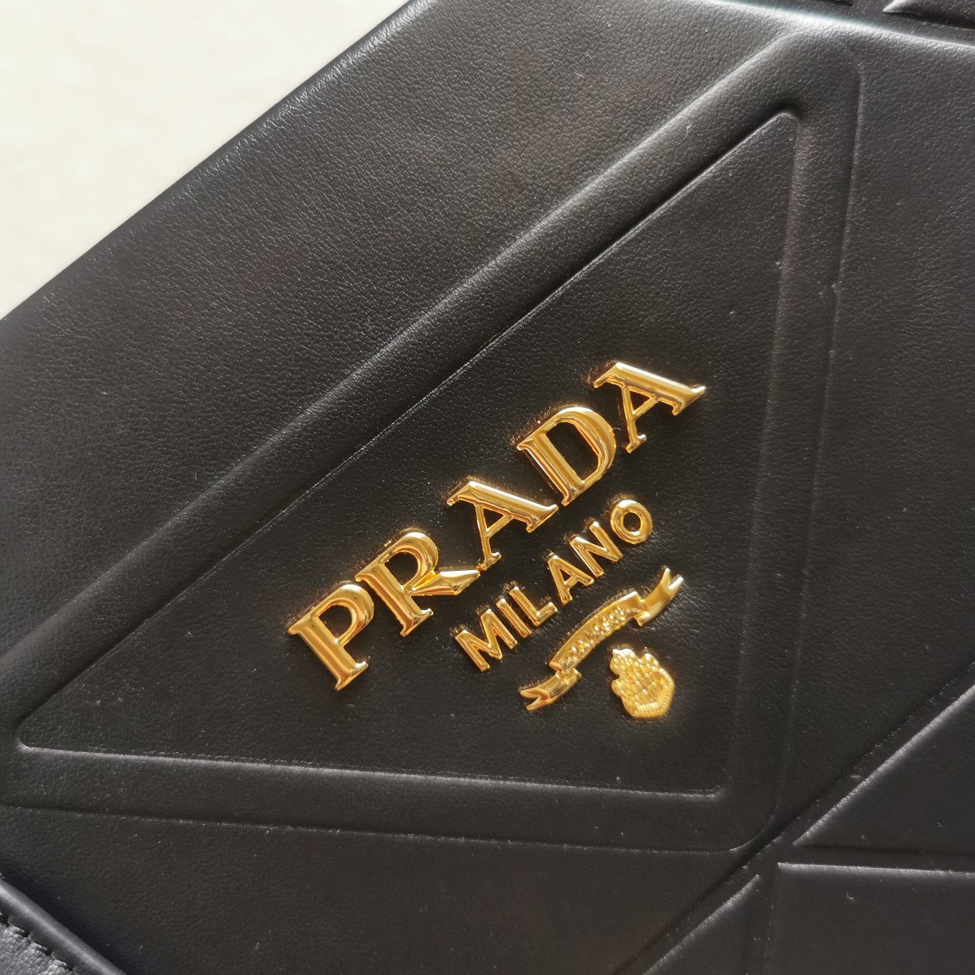 Large Leather PRD Symbole Bag With Topstitching Black