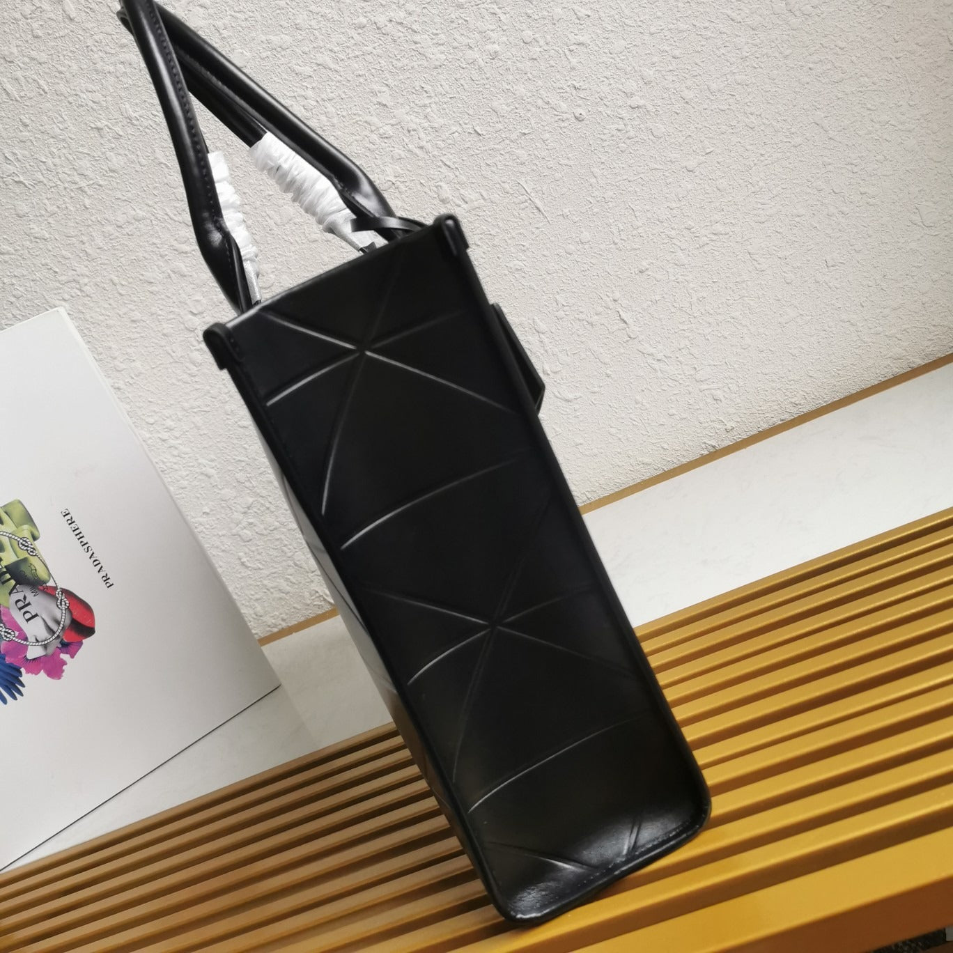 Large Leather PRD Symbole Bag With Topstitching Black
