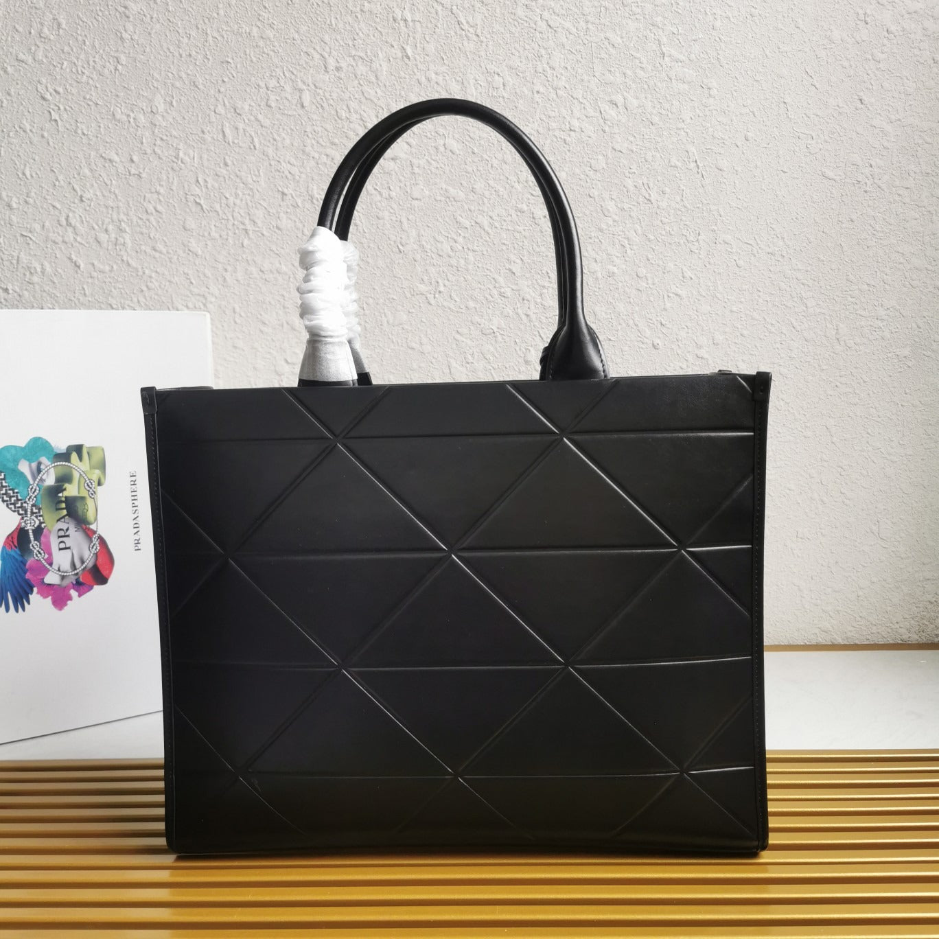 Large Leather PRD Symbole Bag With Topstitching Black