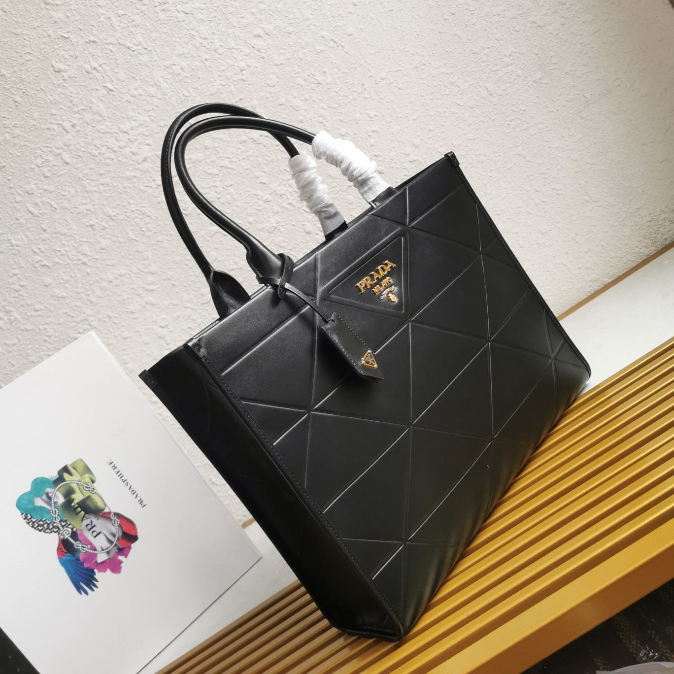Large Leather PRD Symbole Bag With Topstitching Black