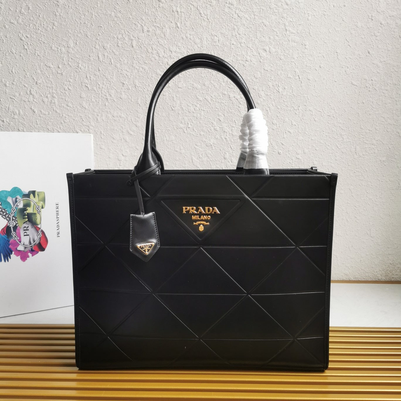 Large Leather PRD Symbole Bag With Topstitching Black