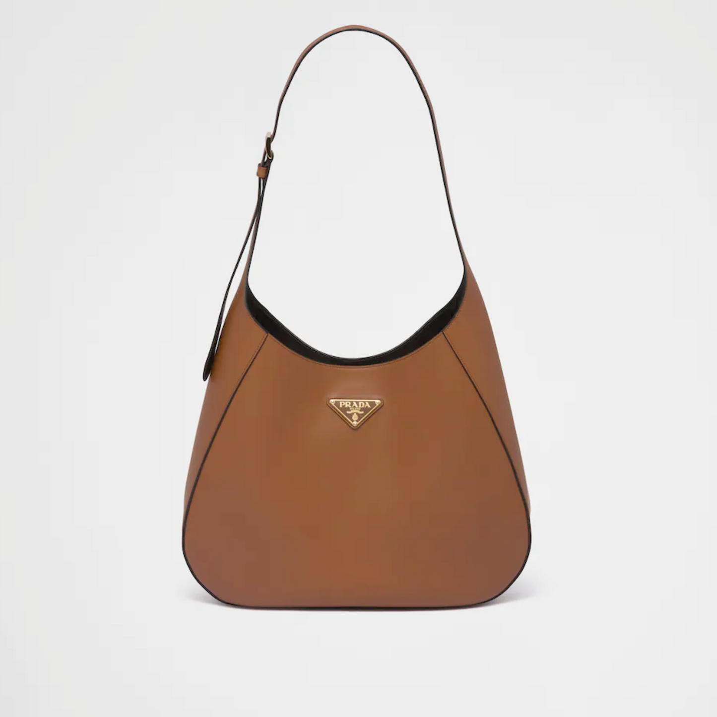 Large Leather Shoulder Bag With Topstitching Cognac/Black
