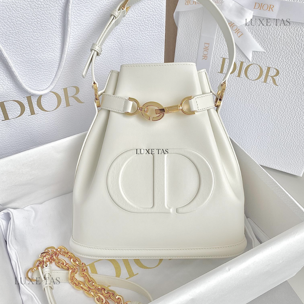 Latte C*D-Embossed Calfskin Medium C'Est Dior Bag