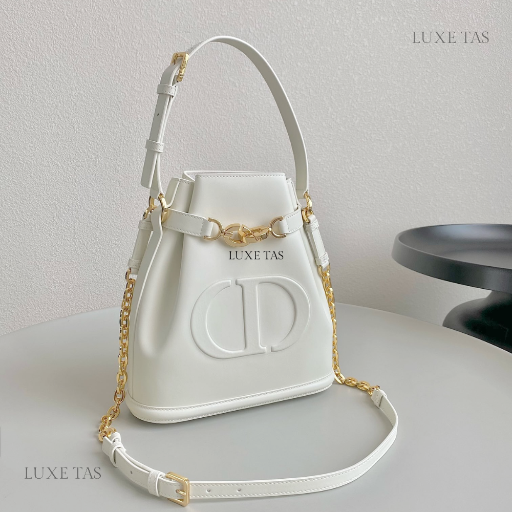 Latte C*D-Embossed Calfskin Medium C'Est Dior Bag