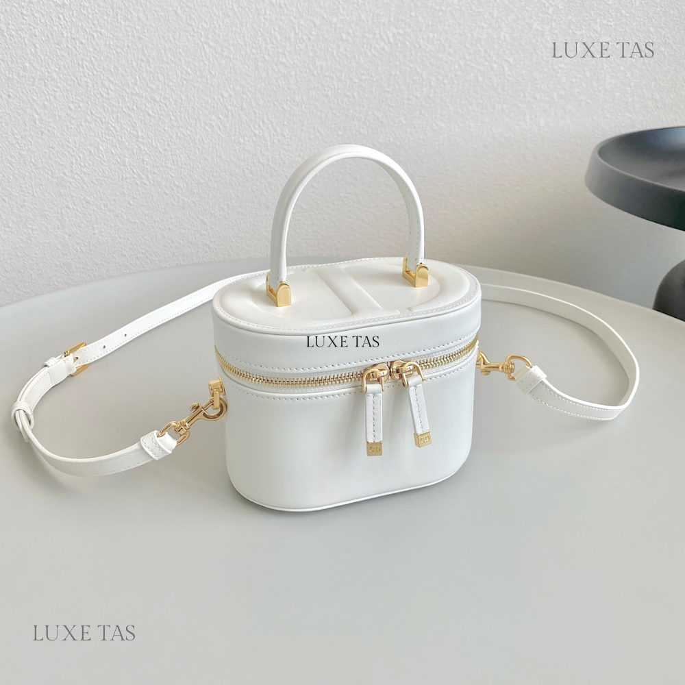 Latte Calfskin Small CD Signature Vanity Case