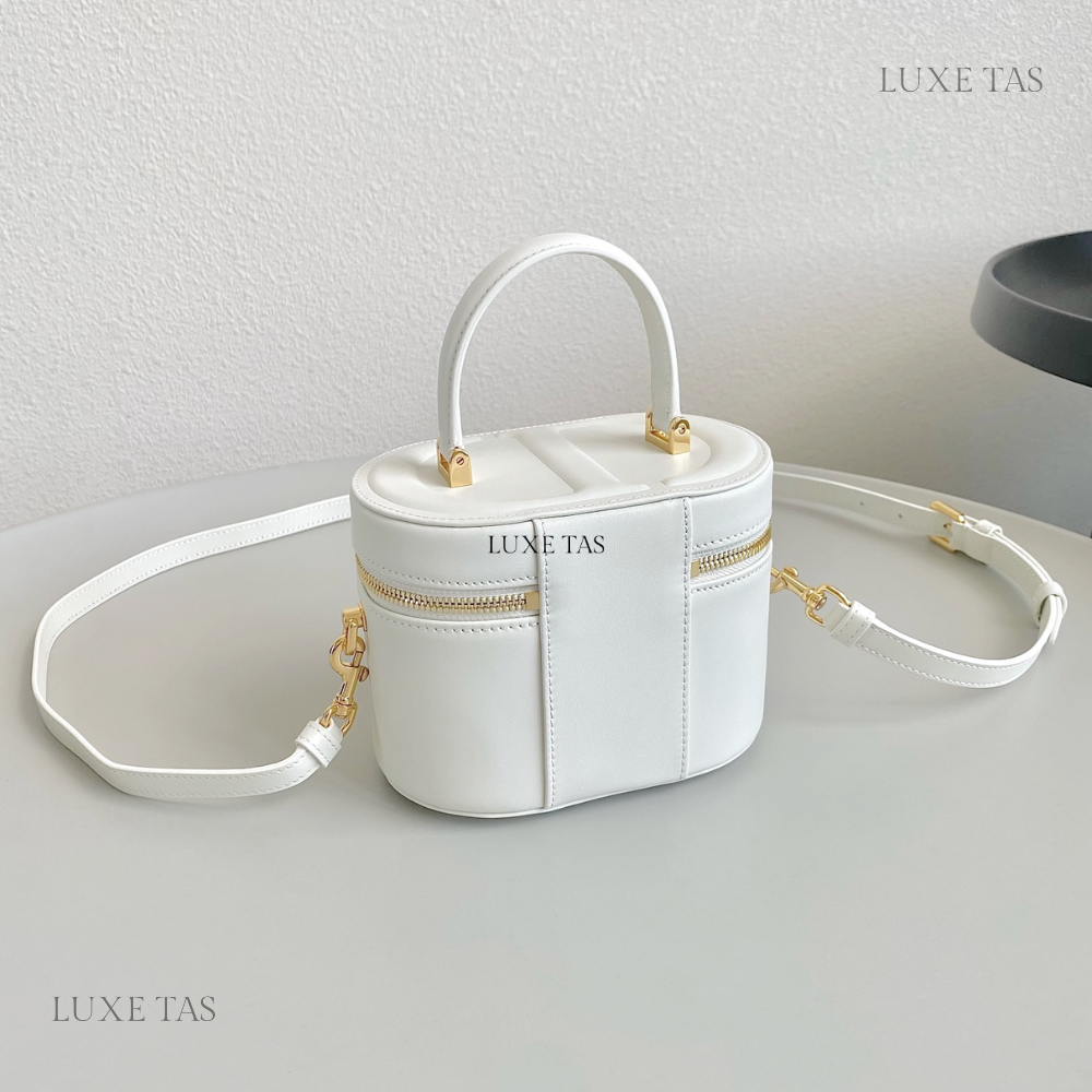 Latte Calfskin Small CD Signature Vanity Case