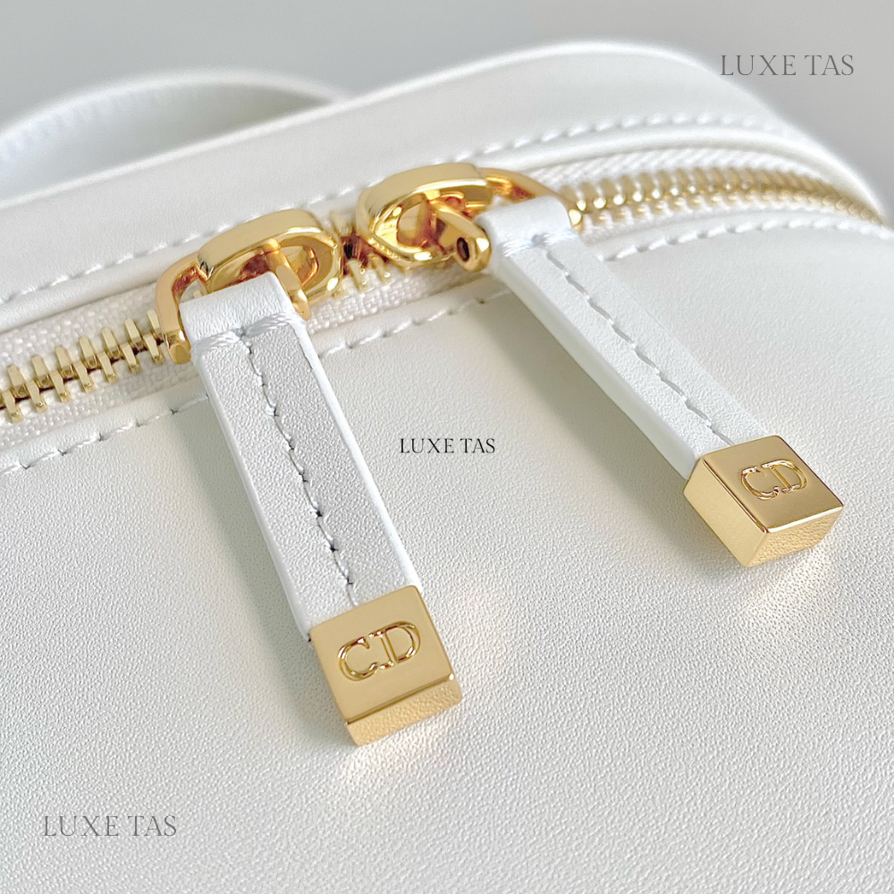 Latte Calfskin Small CD Signature Vanity Case