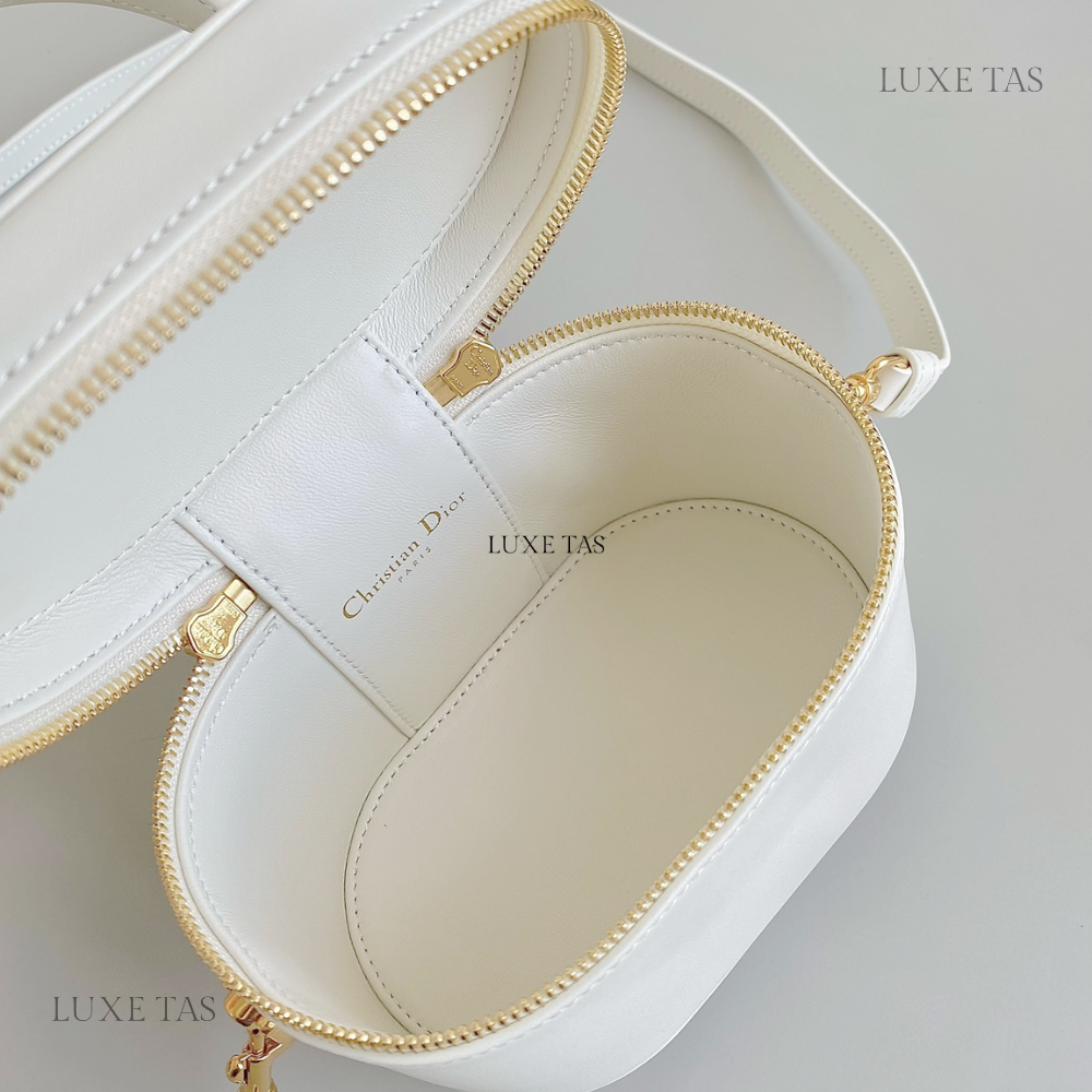 Latte Calfskin Small CD Signature Vanity Case