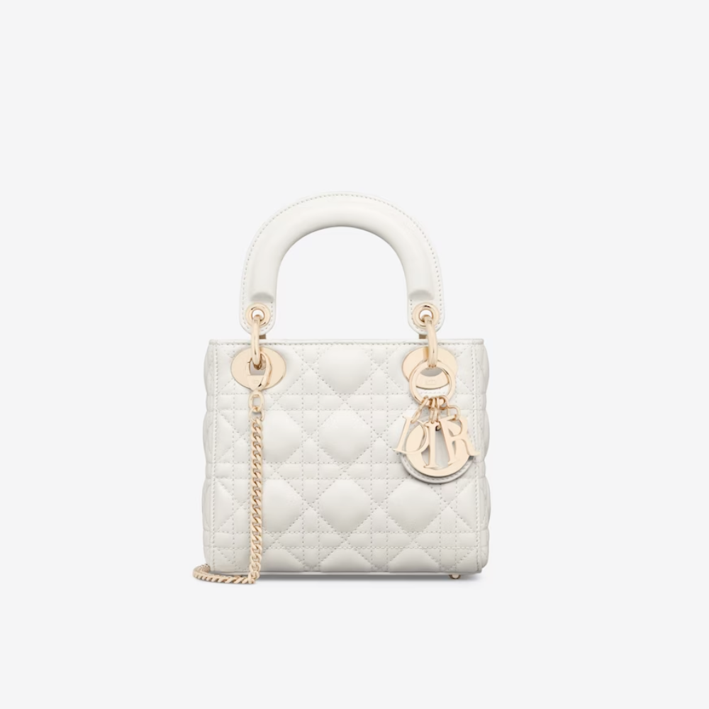 Latte Cannage Lambskin Mini Lady D Bag