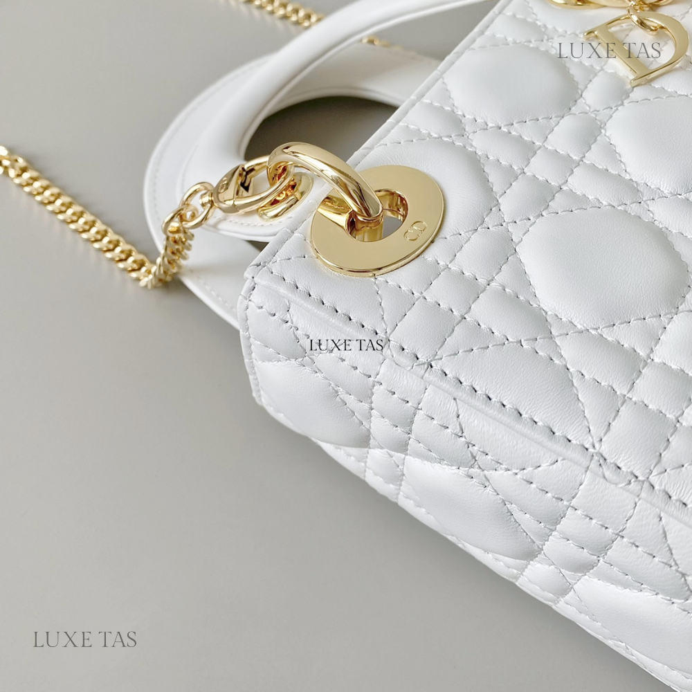 Latte Cannage Lambskin Mini Lady D Bag
