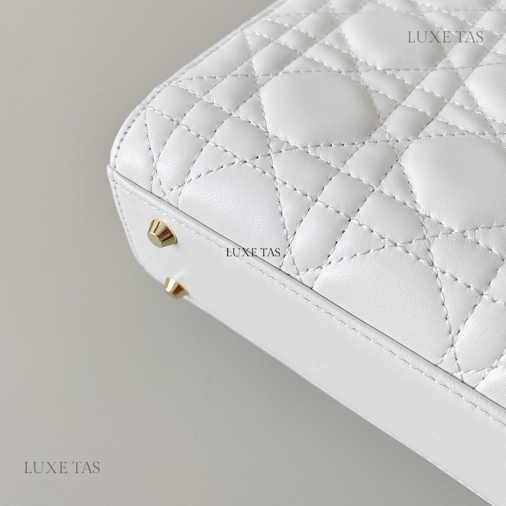 Latte Cannage Lambskin Mini Lady D Bag
