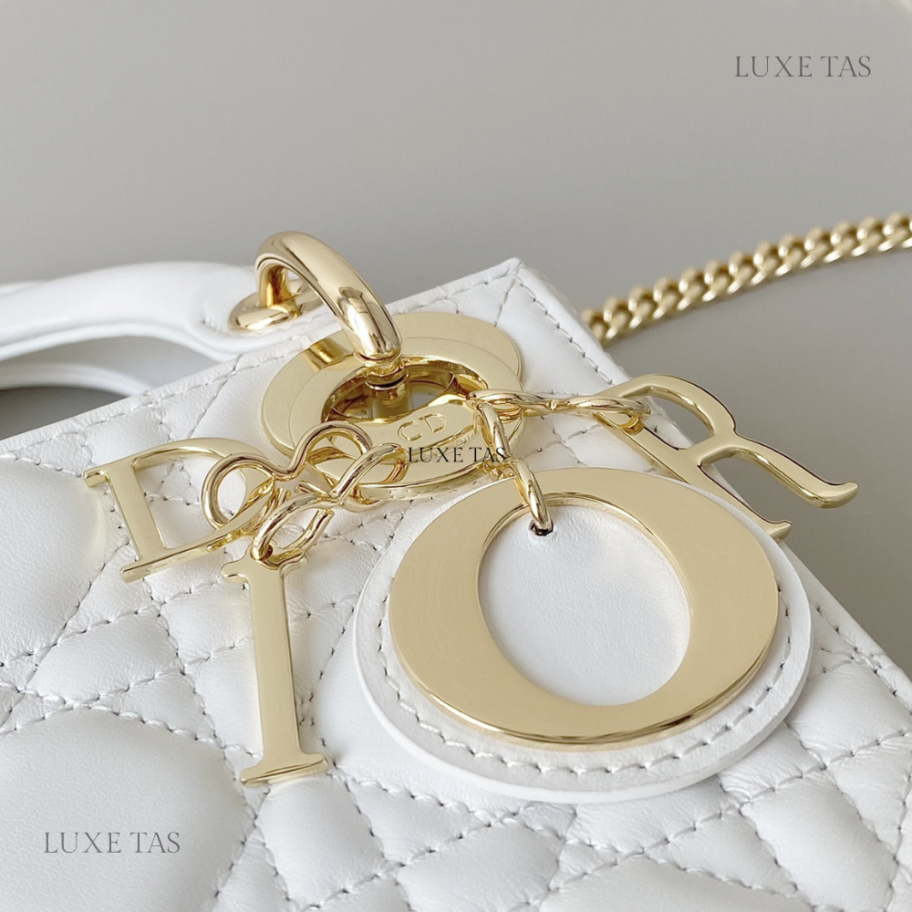 Latte Cannage Lambskin Mini Lady D Bag