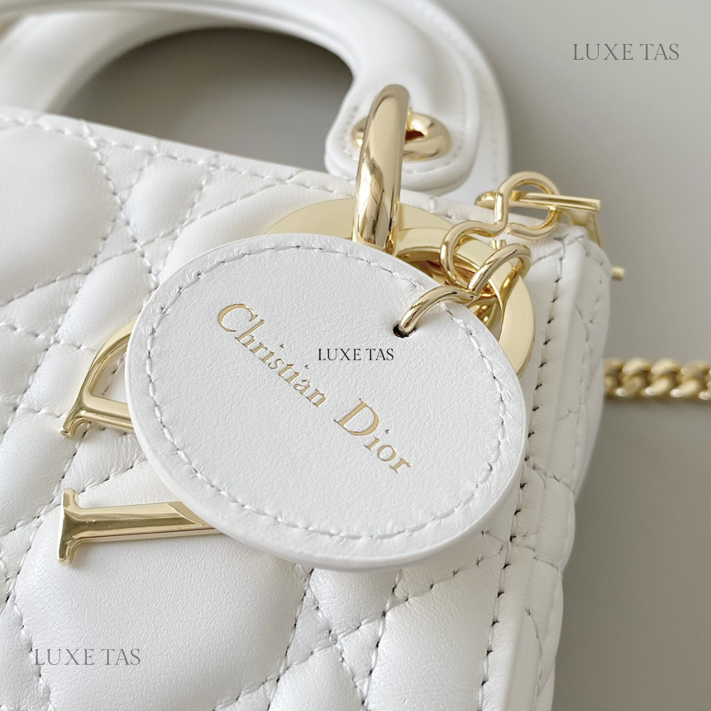 Latte Cannage Lambskin Mini Lady D Bag