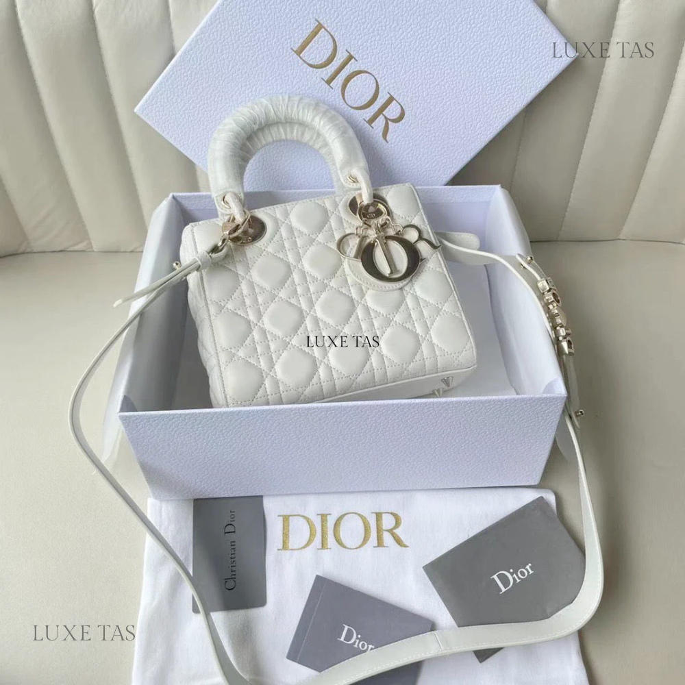 Latte Cannage Lambskin Small Lady D Bag