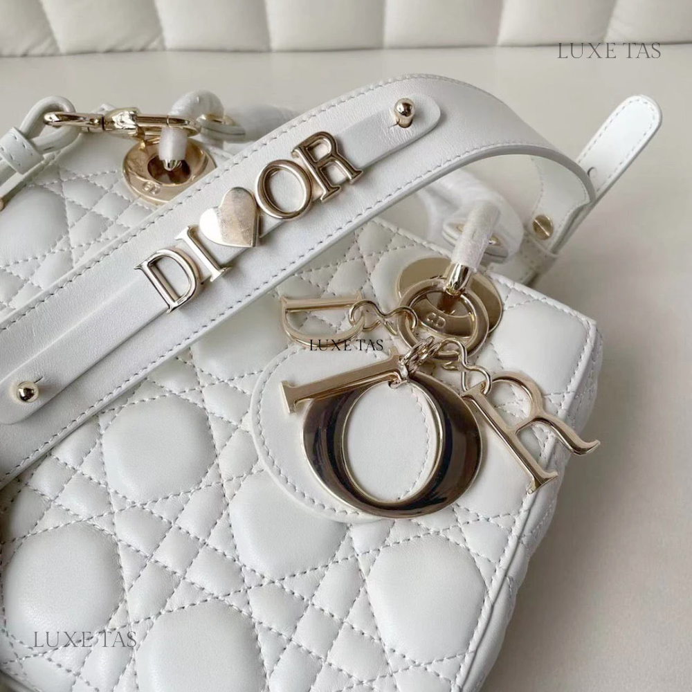 Latte Cannage Lambskin Small Lady D Bag