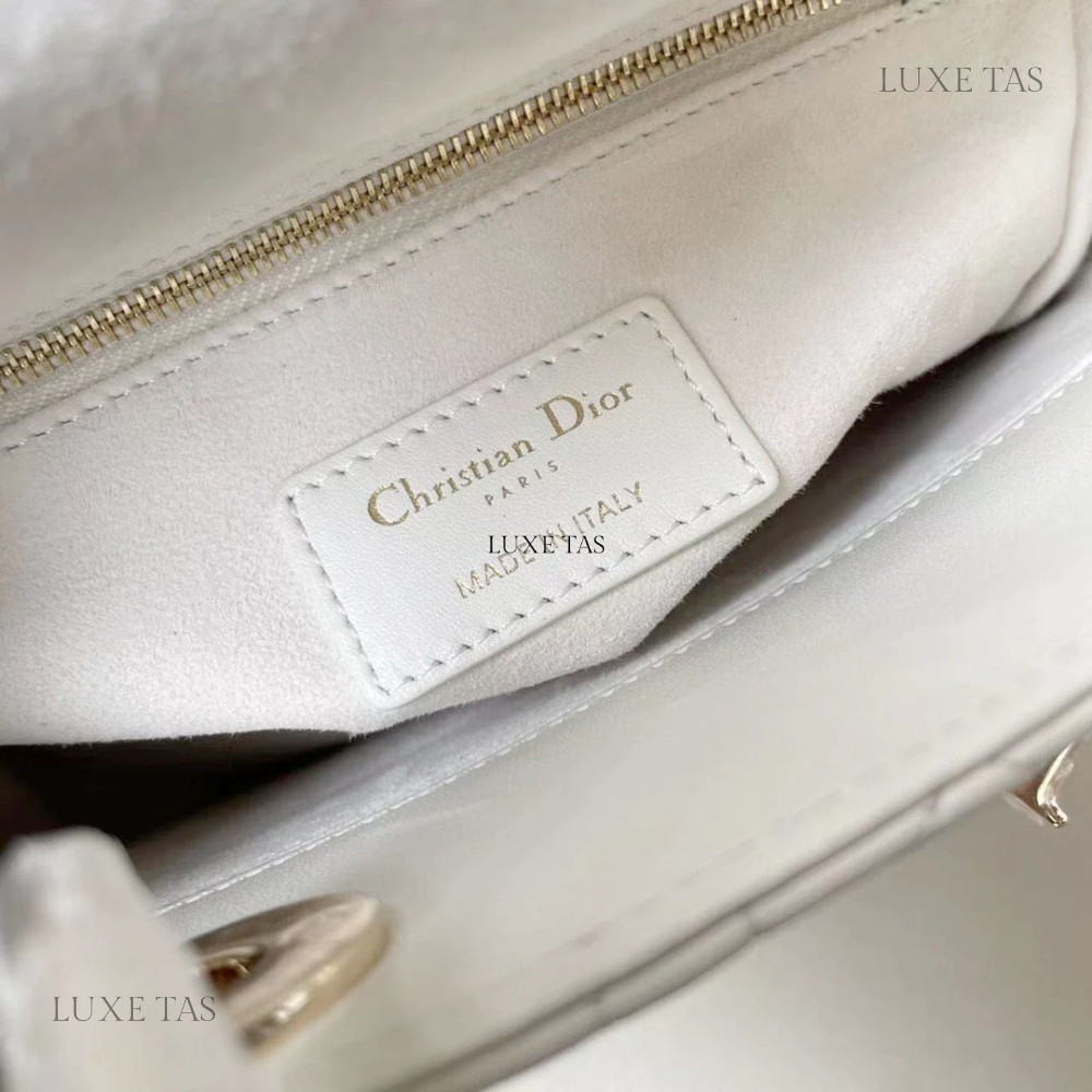 Latte Cannage Lambskin Small Lady D Bag