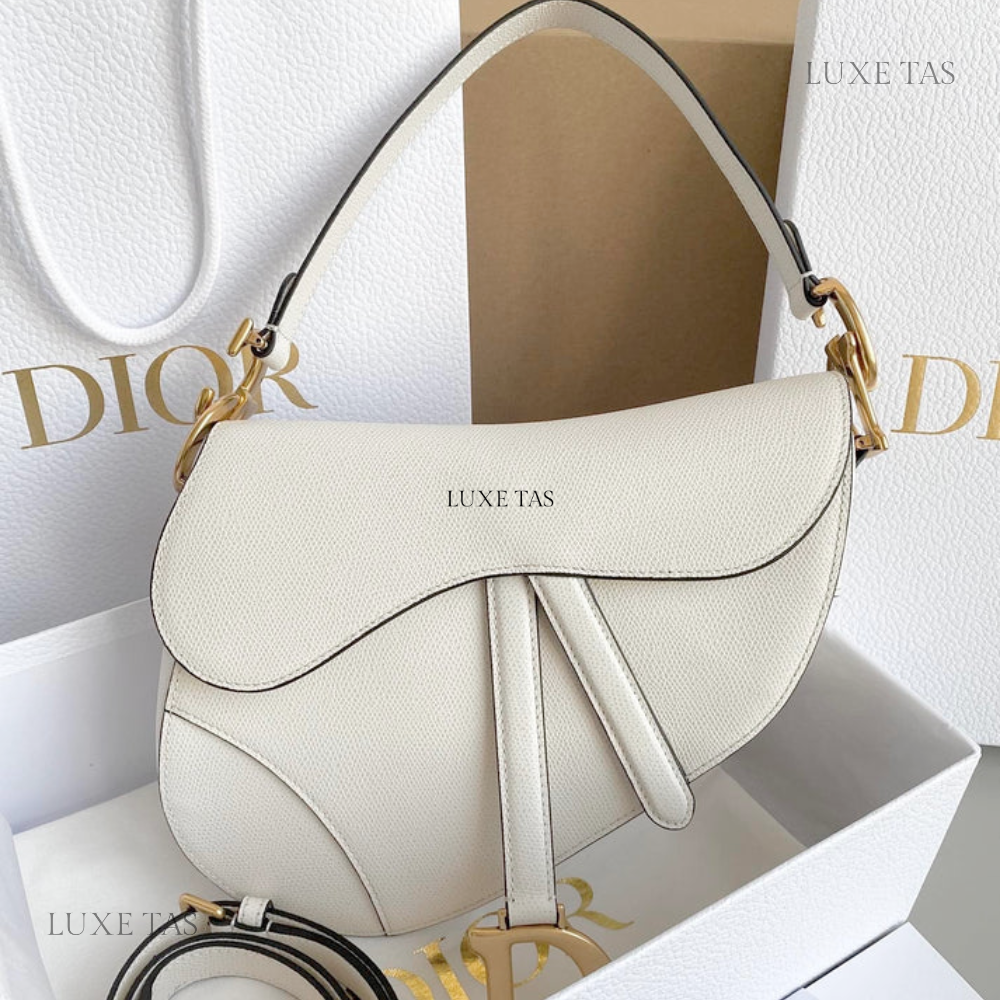 Latte Grained Calfskin Saddle Bag With Strap