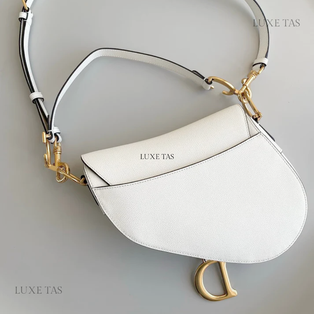 Latte Grained Calfskin Saddle Bag With Strap