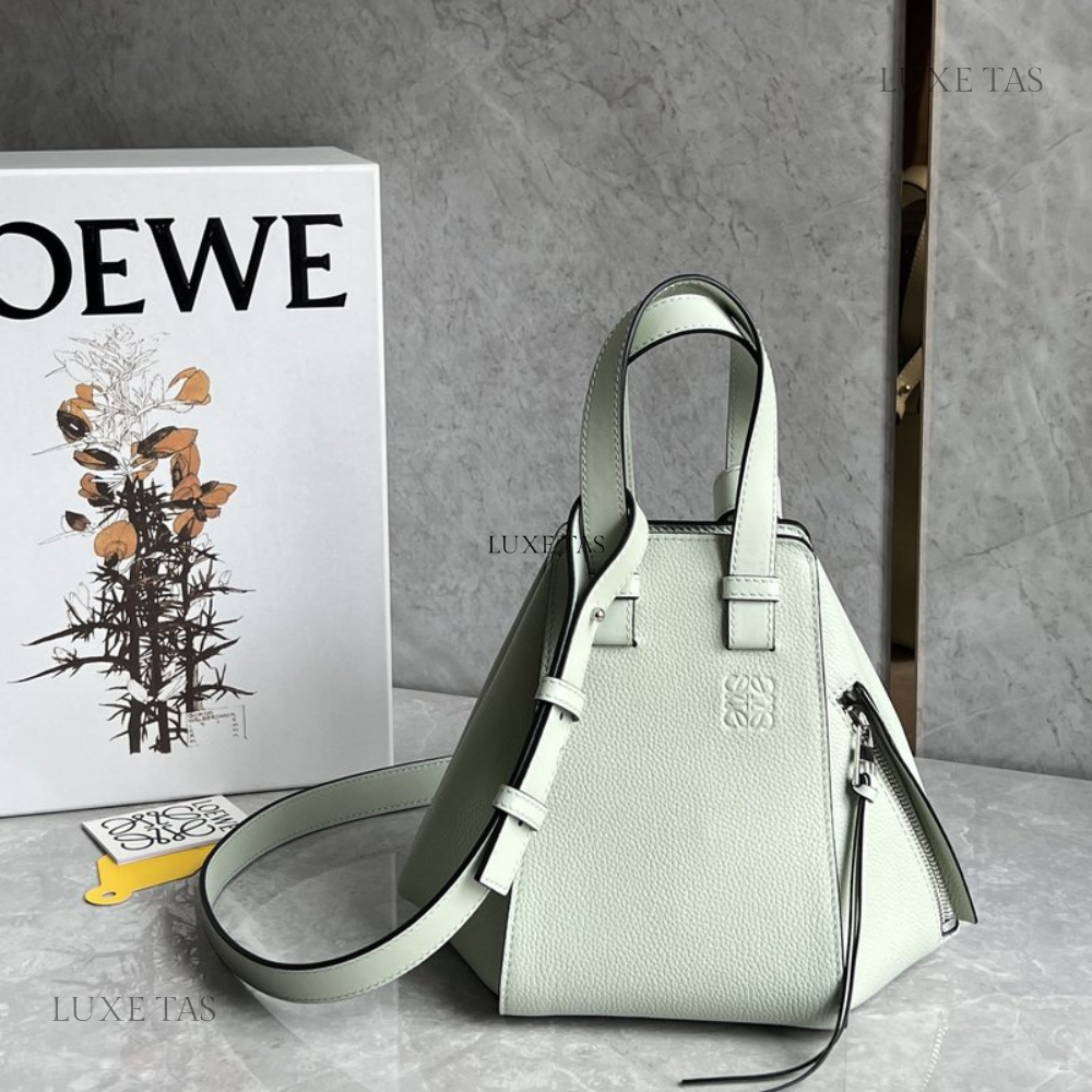 Light Celadon Compact Hammock Bag In Soft Grained Calfskin - Leather Crossbody Bag for Women