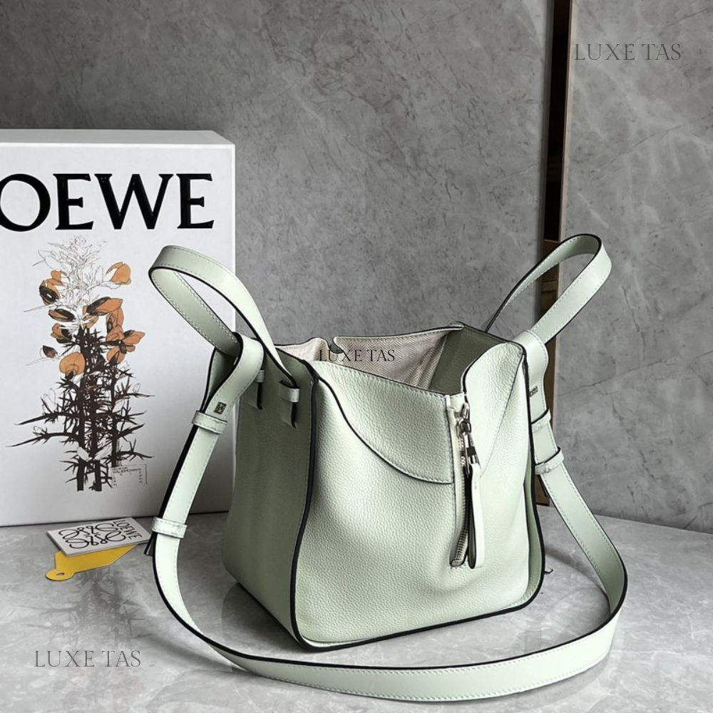 Light Celadon Compact Hammock Bag In Soft Grained Calfskin - Leather Crossbody Bag for Women