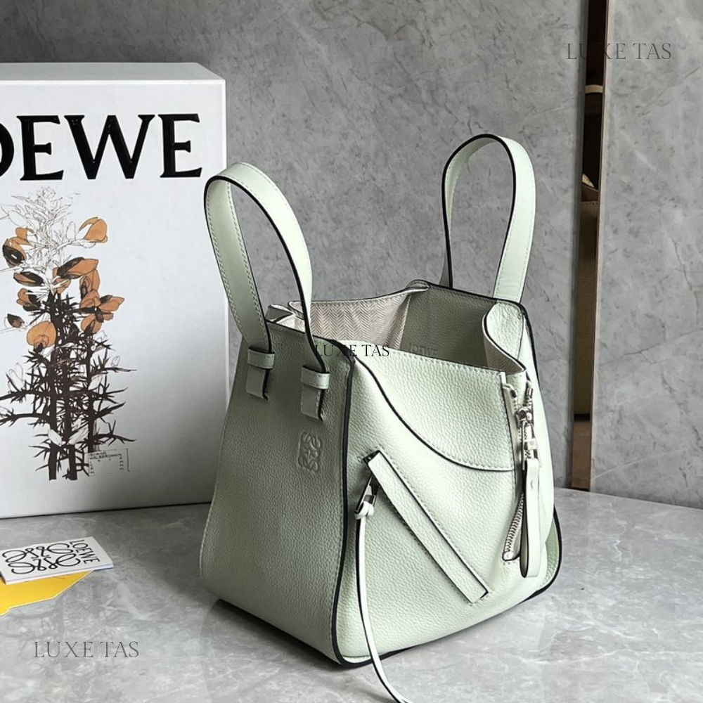 Light Celadon Compact Hammock Bag In Soft Grained Calfskin - Leather Crossbody Bag for Women