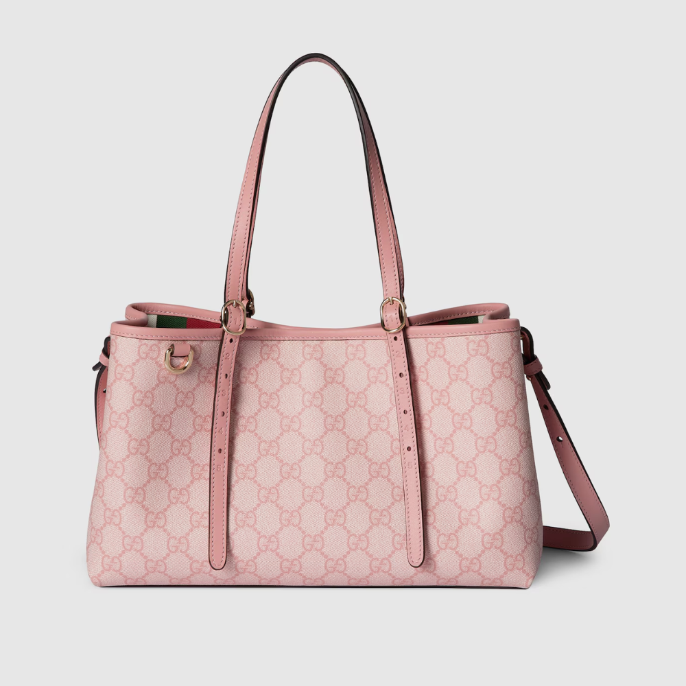 Light Pink Coated Fabric GG Emblem Medium Leather Tote Bag for Women