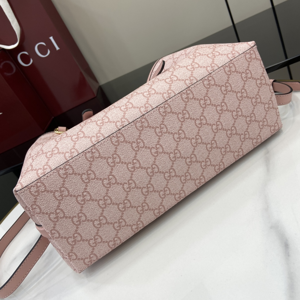 Light Pink Coated Fabric GG Emblem Medium Leather Tote Bag for Women