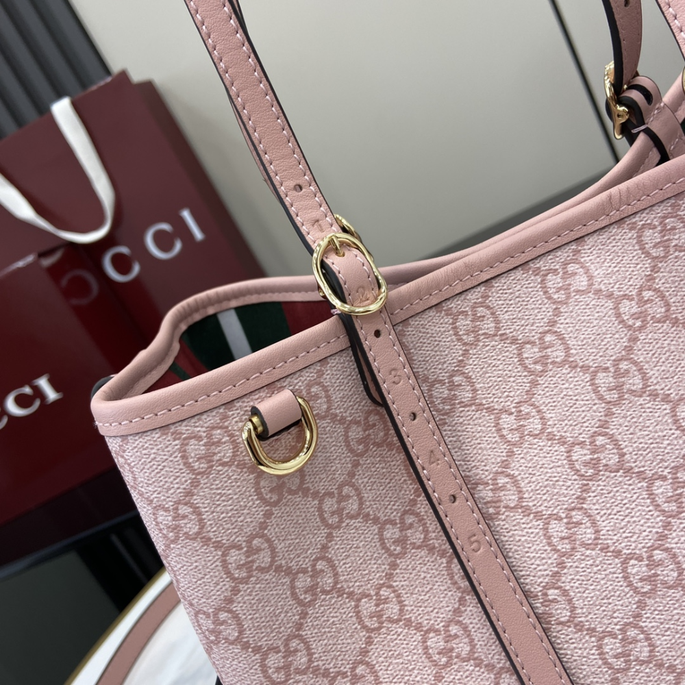 Light Pink Coated Fabric GG Emblem Medium Leather Tote Bag for Women