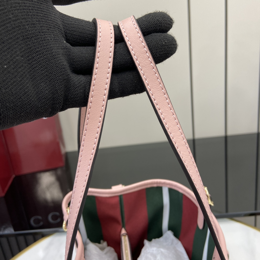 Light Pink Coated Fabric GG Emblem Medium Leather Tote Bag for Women