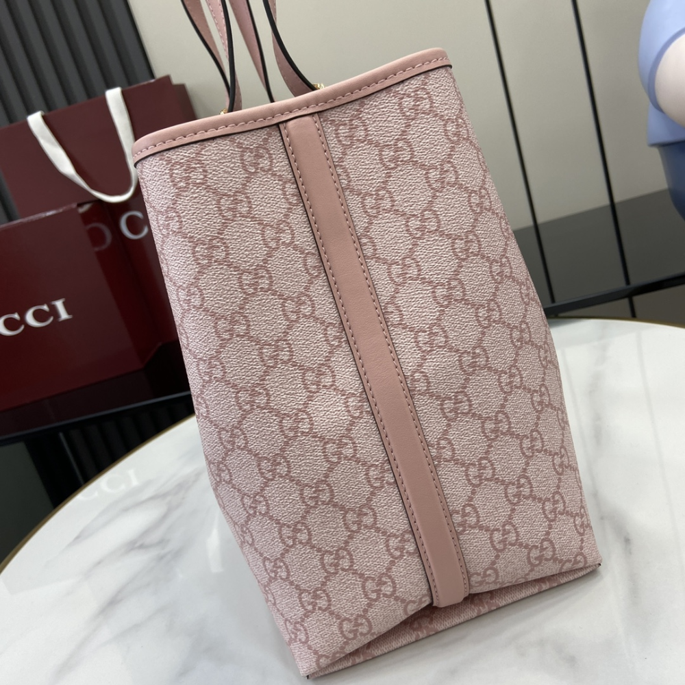 Light Pink Coated Fabric GG Emblem Medium Leather Tote Bag for Women