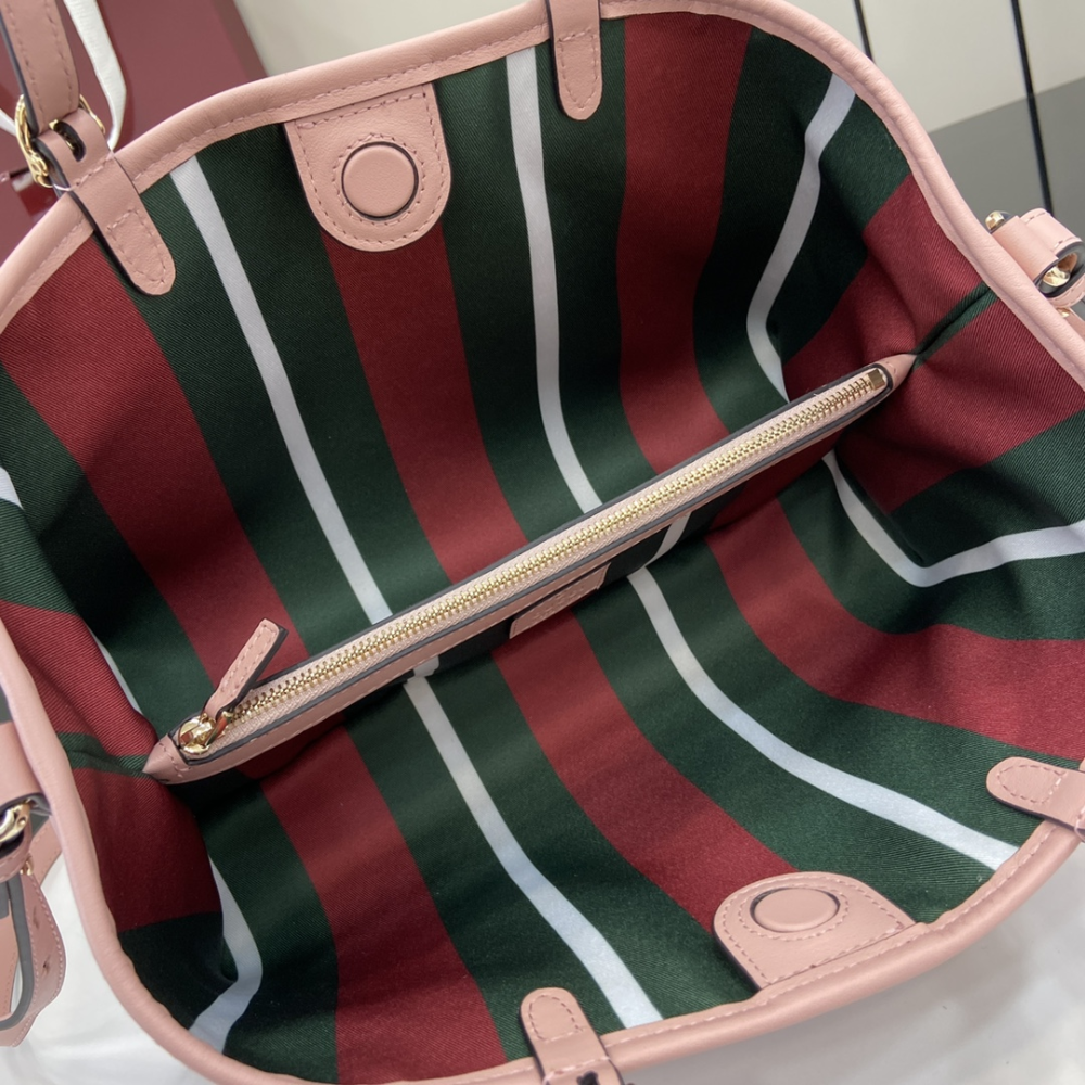 Light Pink Coated Fabric GG Emblem Medium Leather Tote Bag for Women
