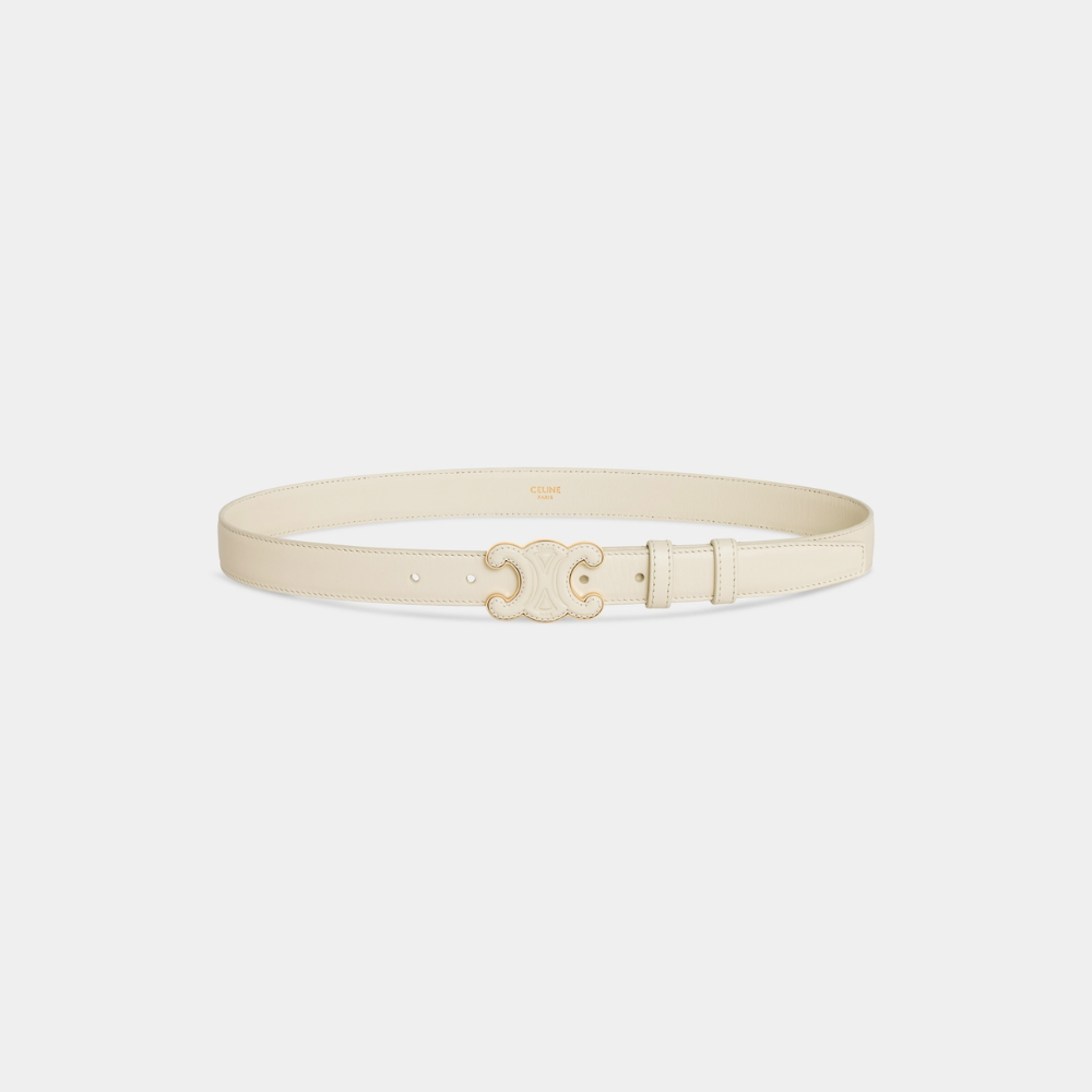 Limestone Medium Cuir Triomphe Belt In Smooth Calfskin