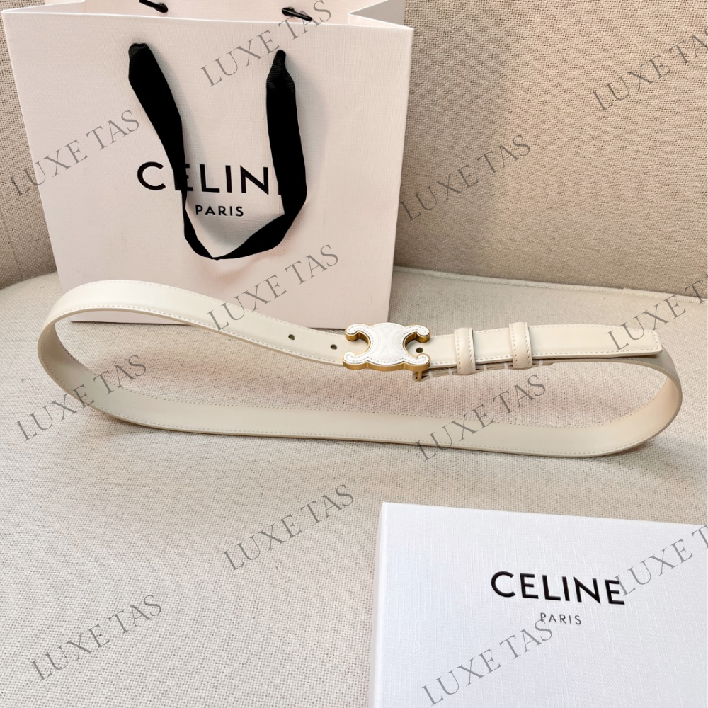 Limestone Medium Cuir Triomphe Belt In Smooth Calfskin