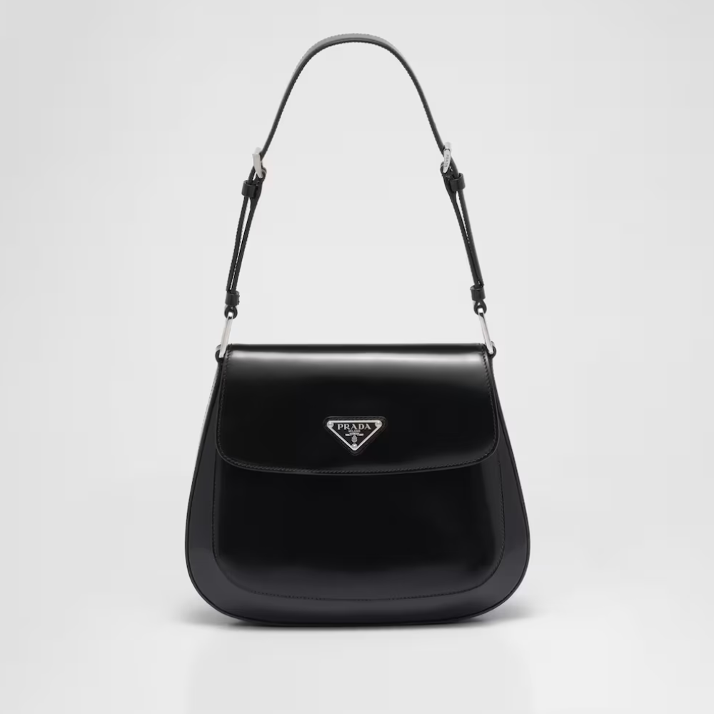 Medium Cleo Brushed Leather Black Leather Shoulder Bag for Women Luxe Tas